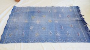 Authentic Berber Moroccan sabra cactus silk blue rug