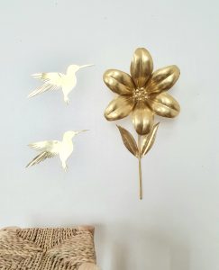 OIseaux et fleurs en metal doré
