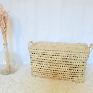 Grand coffre de rangement artisanal berbère marocain en feuille de palmier