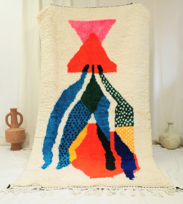 Tapis 100% pure laine fait main au Maroc aux motifs blocs multicolores