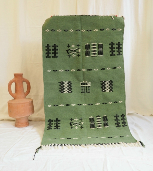 Tapis Kilim vert en pure laine tissé main à Ghardaïa
