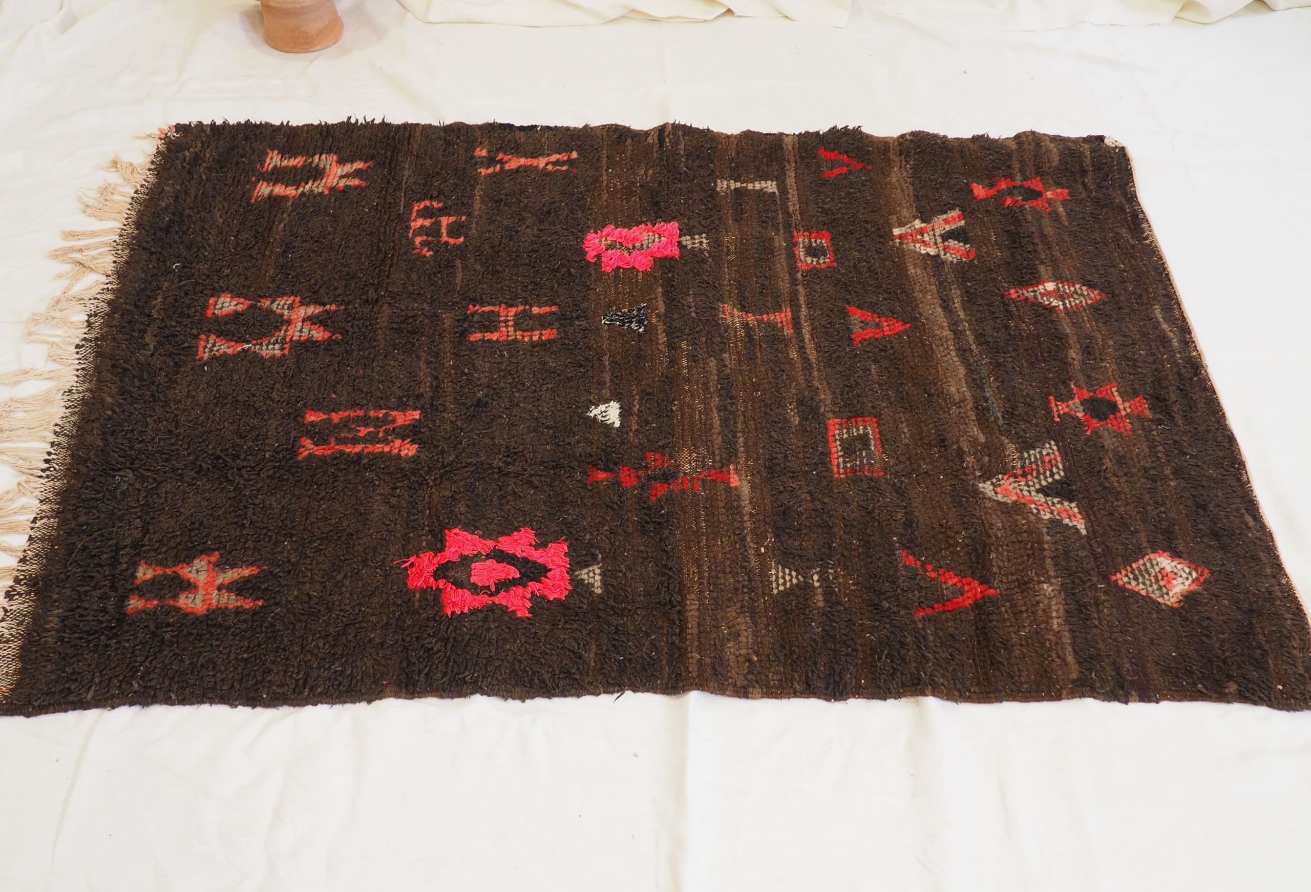 Authentic Berber Moroccan vintage brown wool carpet
