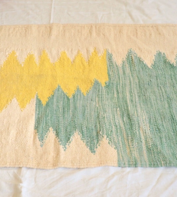 Authentic Berber Moroccan yellow and green kilim wool carpet
