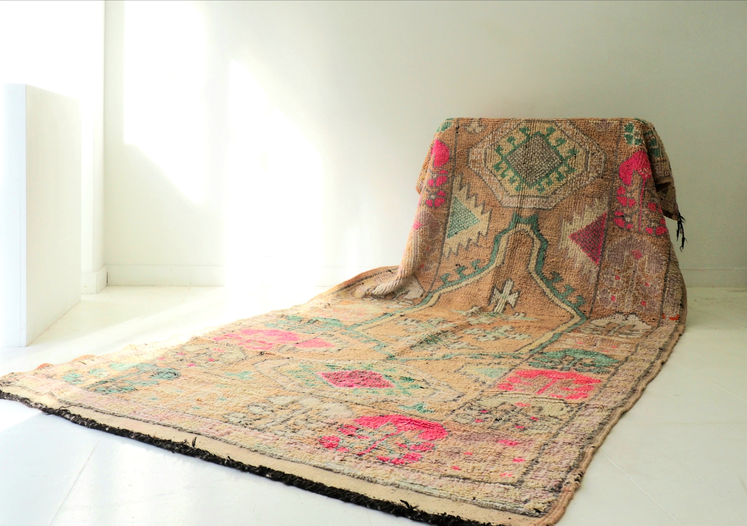 Authentic Berber Moroccan vintage pink and nude wool rug