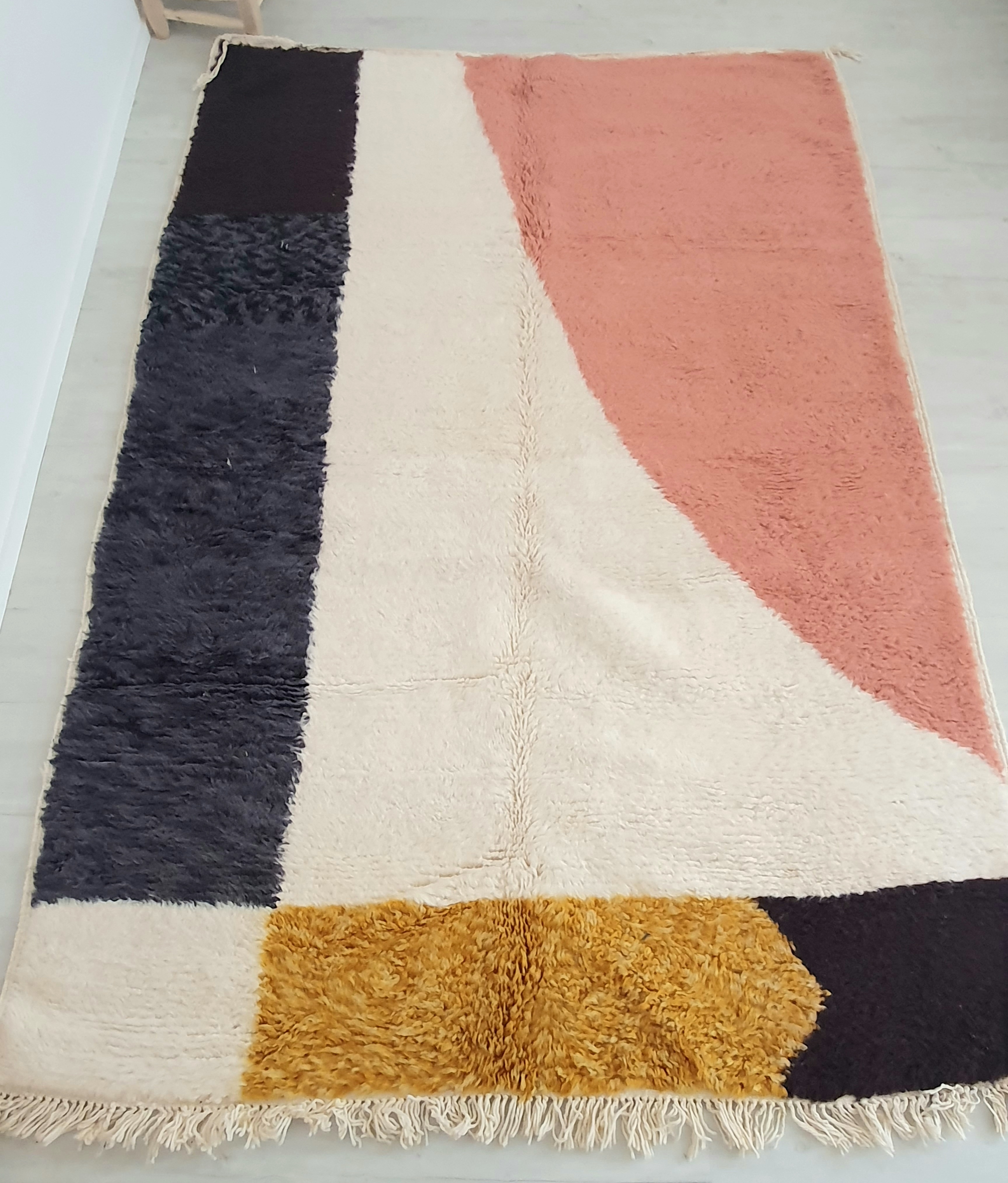Handmade berber moroccan color block wool rug