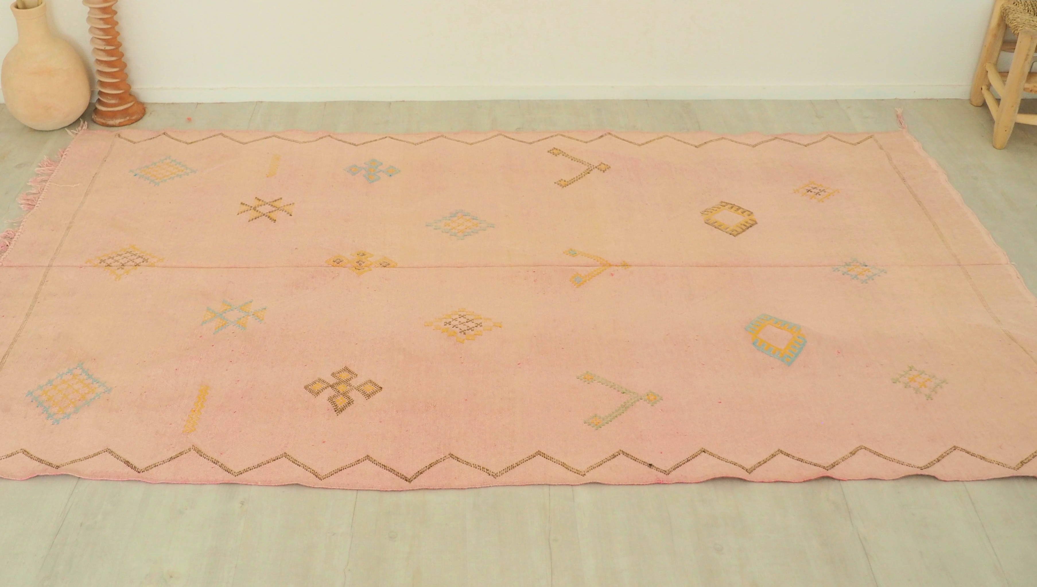 Authentic berber moroccan pink cactus silk carpet