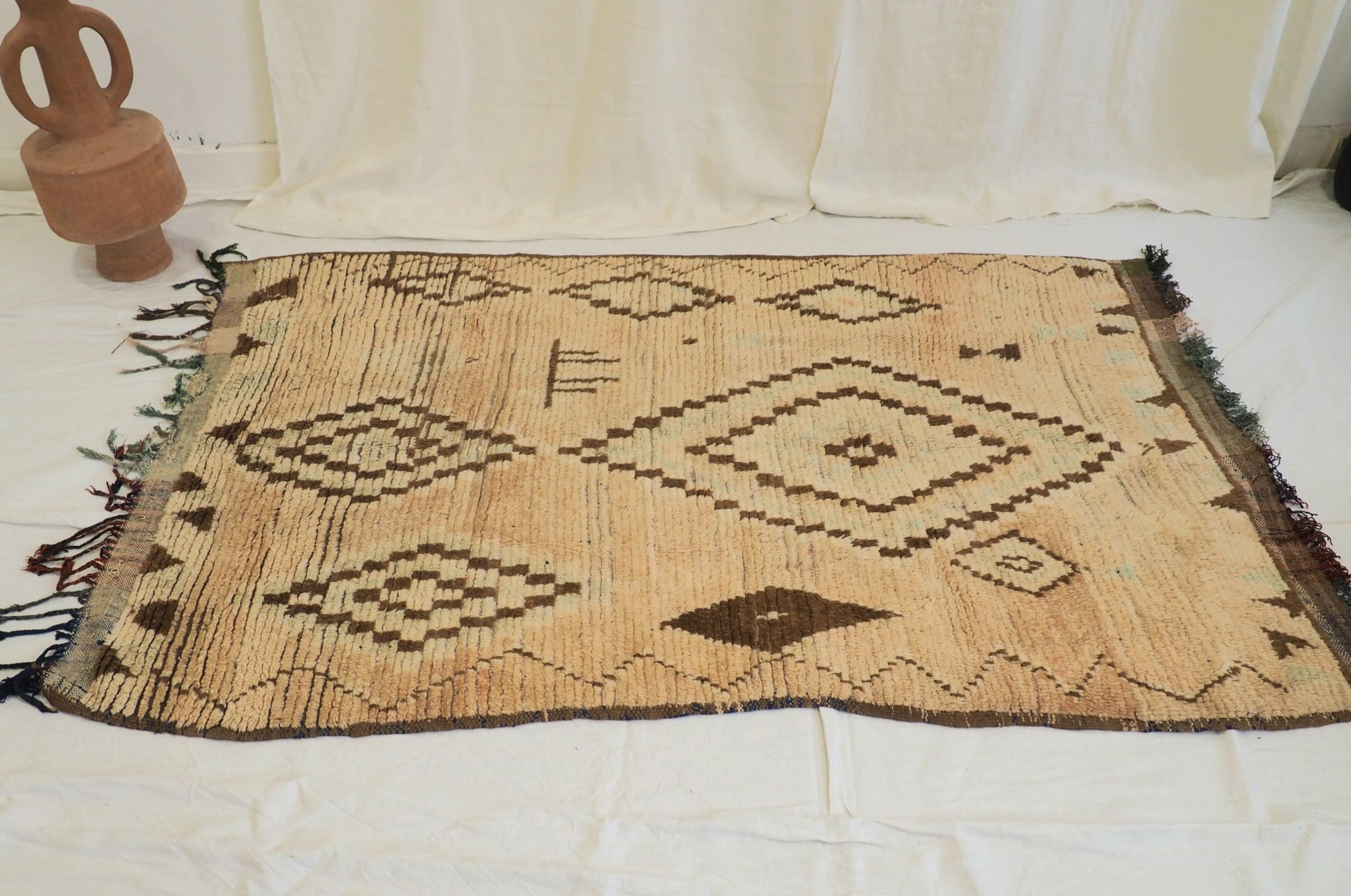 Authentic Berber Moroccan vintage nude wool carpet