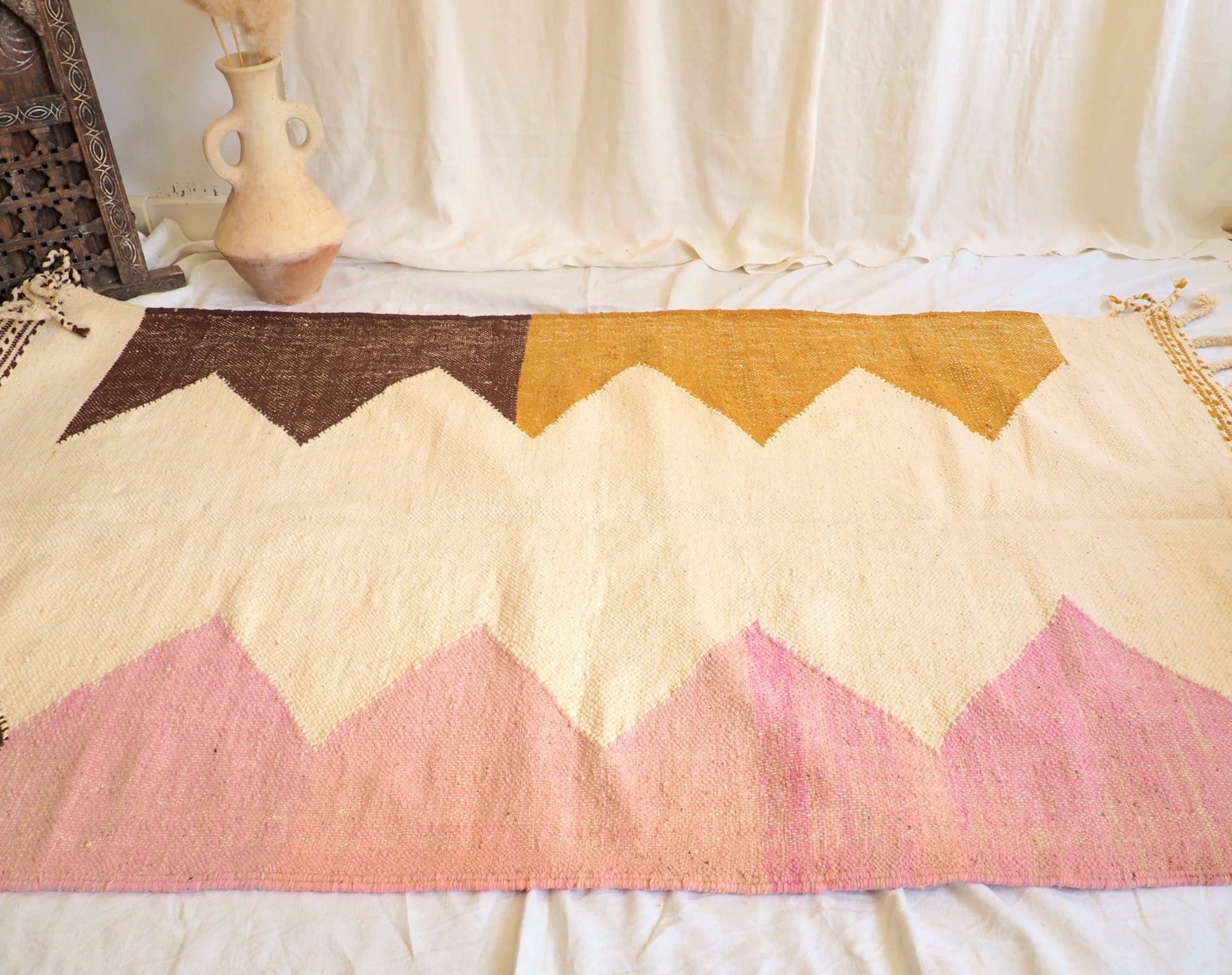 Authentic Berber Moroccan kilim colorblock rug