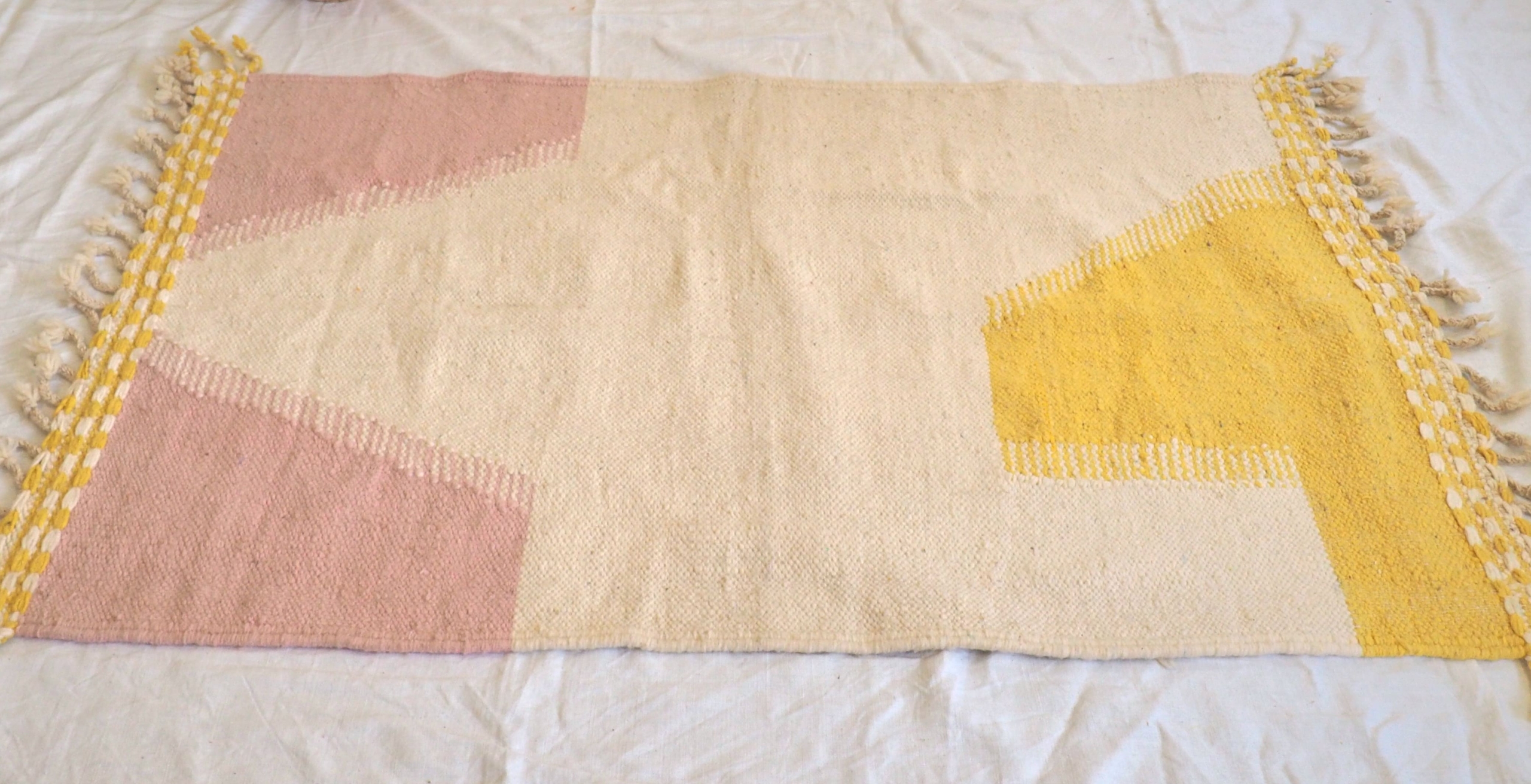 Authentic Berber Moroccan yellow and pink wool carpet