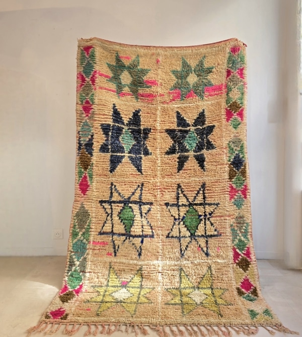 Tapis Berbère ancien 220 x 130 cm aux nuances de rose et beige passés