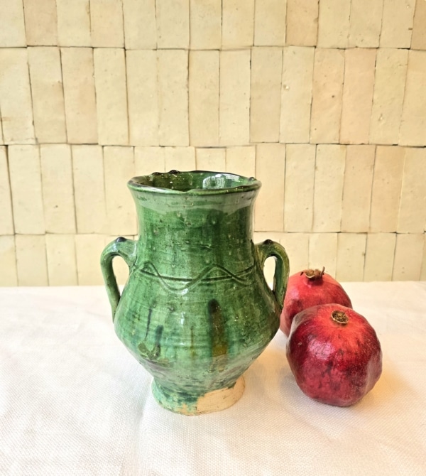 Vase artisanal Berbère double anses de couleur verte